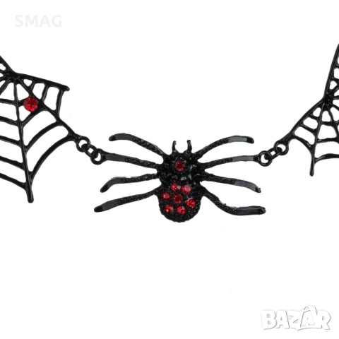 Карнавален аксесоар – готик колие в черно с паяци и червени камъчета (Halloween / Хел, снимка 2 - Други - 52128127