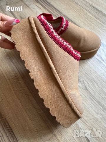 Уникални топли пантофи от овча кожа, вълна, платформа до глезена ! 37,5 н, снимка 2 - Чехли - 51229254