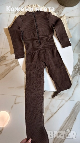 Кафяв рипс дълъг гащеризон с цип, снимка 3 - Гащеризони - 52308664