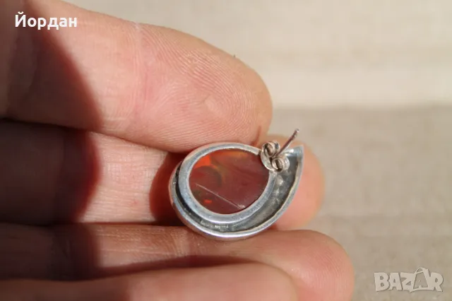 Дамски сребърни обеци с камъни маркезити и карнеол, снимка 7 - Обеци - 48425766