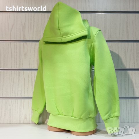 Нов детски изчистен суичър в неонов зелен цвят с качулка, снимка 6 - Детски анцузи и суичери - 38173826