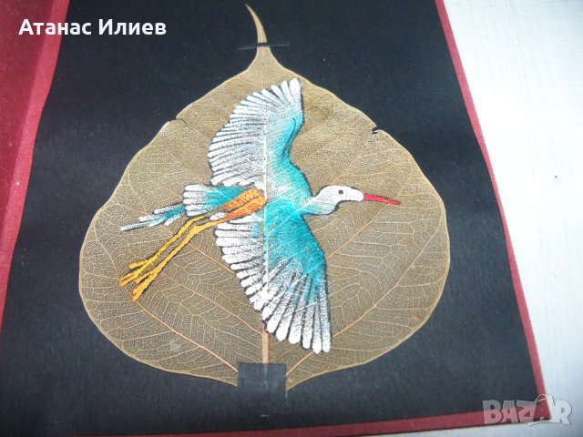Ръчно рисувана картичка върху листо от дървото Бодхи, Индия 4, снимка 4 - Други ценни предмети - 35593770
