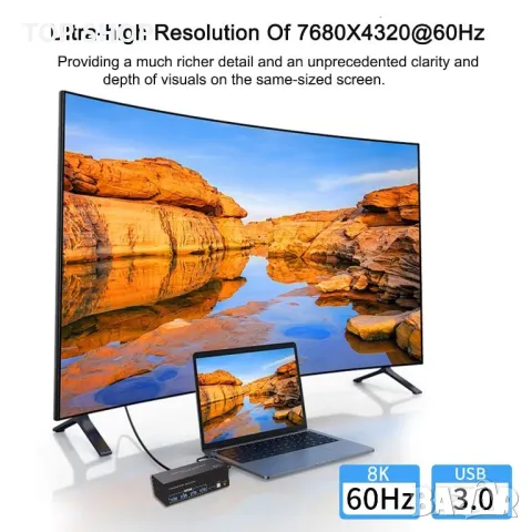 8K@60Hz KVM Switch 3 монитора - 2 компютъра, HDMI+2хDisplayport, 4хUSB 3.0, снимка 3 - Друга електроника - 49457591