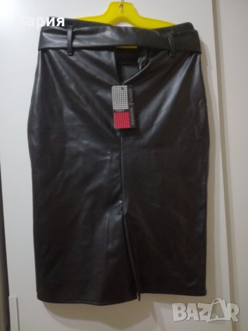 Нова кожена пола с висока талия и колан, снимка 3 - Поли - 28540439