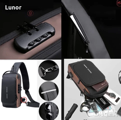 Водоустойчива чанта с USB зареждане и защита против кражба, снимка 7 - Чанти - 51354040