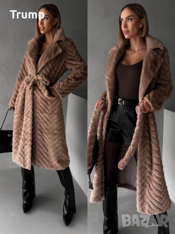 Красиво палто, еко косъм, имитация кожа, цвят кафяв, снимка 4 - Палта, манта - 52230803