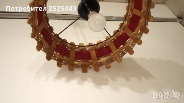 Абажур (Пендел) Е27 - метален с дървени елементи и текстил , снимка 4 - Лампи за таван - 41627549