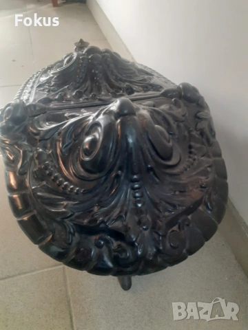 Голям стар бароков емайлиран мангал печка чугун, снимка 3 - Антикварни и старинни предмети - 53278691