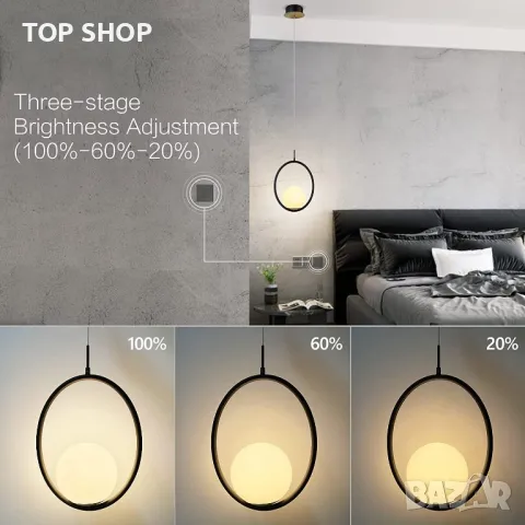 WOERIT Пендел с регулируема височина, LED пендел, димируем, модерен топчен пендел, 7 W 665 LM 3000 K, снимка 6 - Полилеи - 48901516