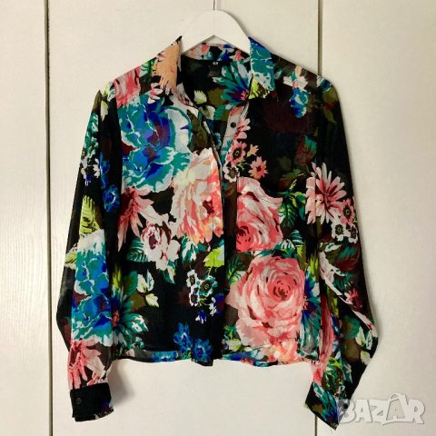 Разпродажба Красива дамска риза с принт цветя рози oversized овърсайз флорална H&M oversize, р. 38 M