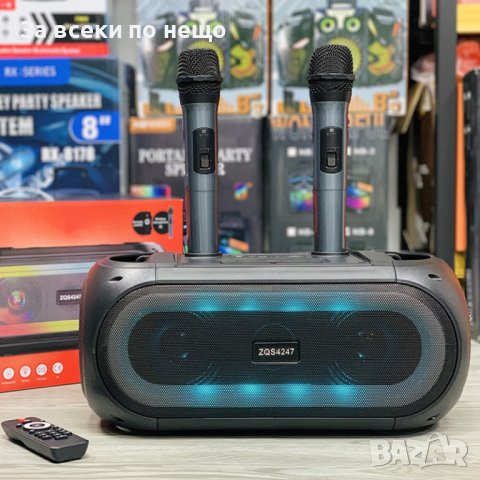 Преносима караоке колона с 2 безжични микрофона, снимка 1 - Bluetooth тонколони - 40059827