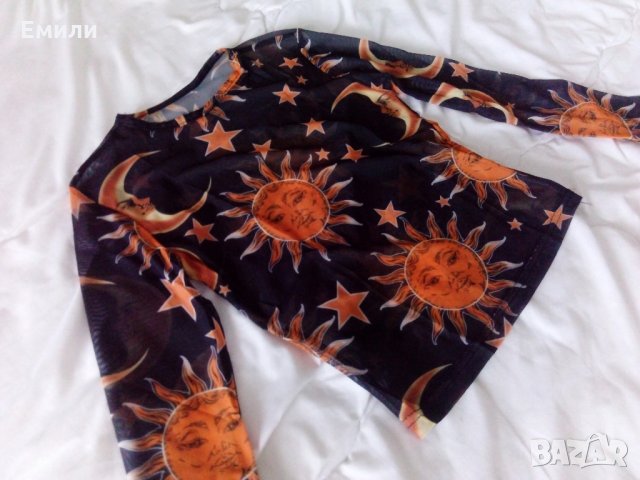 Прозрачна блуза с щампа на луна и слънце р-р S и L, снимка 2 - Блузи с дълъг ръкав и пуловери - 33292411