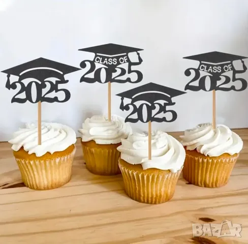 12бр. Торта Топъри за Завършване на Училище 2025 -  Бамбукови Декорации за Празненст, снимка 1