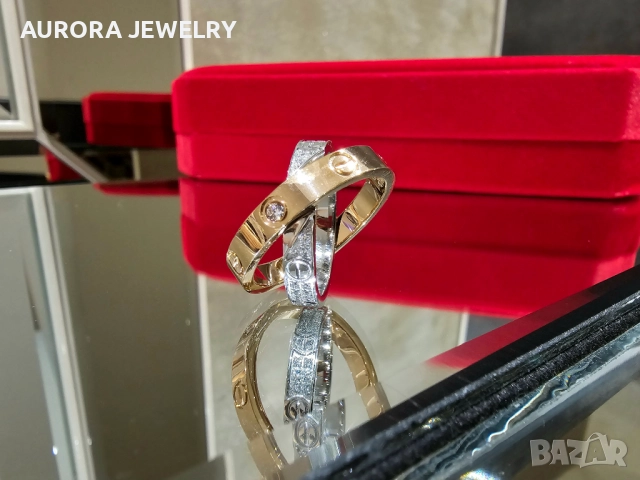 CARTIER Love Rose and White Gold Diamond Paved Пръстен, снимка 5 - Пръстени - 52905276