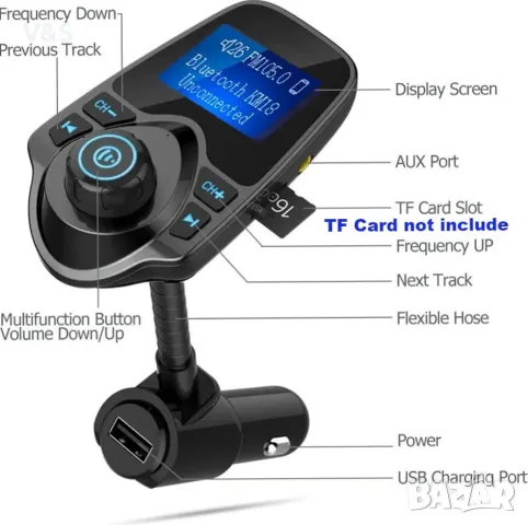 T10 Автомобилен безжичен Bluetooth FM предавател MP3 плейър USB порт за разговори със свободни ръце, снимка 7 - Мрежови адаптери - 47780757