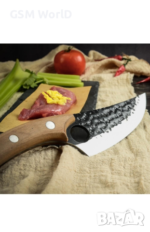Японски нож, ръчно кован, неръждаема стомана, 27,5 см, покритие от екологична кожа, снимка 2 - Ножове - 44908547