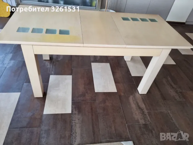 Разтегателна трапезна маса МДФ+стъкло 80/140(180)/75, цвят парен бук