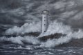 Бушуващите вълни край морския фар маслена картина, снимка 1 - Картини - 35375364