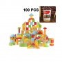 Класически строителен комплект от дървени блокчета - Кофа със 100 части, снимка 10