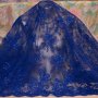 Плат дантела Armani с камъни и перлички цвят турско синьо синьо, снимка 2