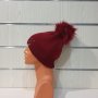Нова зимна дамска шапка СилвърСтар с камъчета и помпон/пух в цвят бордо, снимка 5