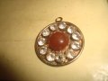 СТАР ПОСРЕБРЕН АРТ ДЕКО РЕТРО МЕДАЛЬОН с ШЛИФАВАН ЧЕРВЕН КЕХЛИБАР ФАТУРАН и ФАСЕТИРАНИ ЦИРКОНИ 29364, снимка 14