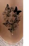 Жена момиче с пеперуди и рози черно бял временна татуировка татос татус Tattoo, снимка 3