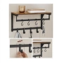 Стенна закачалка с рафт, Artool, 8 куки, стомана, бледо, черно и рустик кафяво, 40x24x24 см, снимка 6