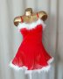 М Червена рокля с боди и бели пухчета , снимка 1 - Рокли - 43461406