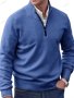 Ежедневен мъжки моден трикотажен пуловер с цип и ревер, 7цвята - 023 , снимка 6