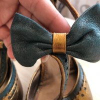 Елегантни сандали на ток, златни и сини, Cristhelen B. , 37 , снимка 3 - Сандали - 36687789