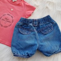 Къси дънкови панталони и тениска 9-12 месеца, снимка 3 - Панталони и долнища за бебе - 32426321