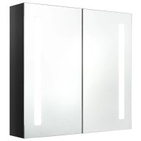 LED шкаф с огледало за баня, искрящо черен, 62x14x60 см, снимка 2 - Огледала - 40550955
