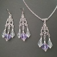 Разкошен комплект бижута с кристали и люляково лилаво с основа цвят сребро , снимка 7 - Бижутерийни комплекти - 32845752