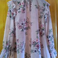 Елегантна блуза-туника в розово ,на цветя,XL, снимка 1 - Блузи с дълъг ръкав и пуловери - 37342874