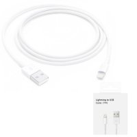 Apple - Оригинален кабел за данни  USB-A към Lightning, 1 м - бял, снимка 1 - Оригинални зарядни - 43778874