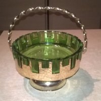 АНТИКА-бонбониера-зелено стъкло/мед месинг-18х18см, снимка 2 - Антикварни и старинни предмети - 26705978