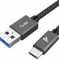 RAMPOW USB 3.0 - USB C кабел, QC 3.0, 56kOhm, Space Grey - 3 метра, снимка 1 - USB кабели - 40114770