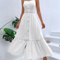 Дълга бяла рокля, Бяла рокля с презрамки, Бяла рокля, снимка 3 - Рокли - 43764863