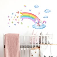 Стикер за стена Еднорог с дъга и пеперуди , декорация за детска стая , подарък за бебе деца, снимка 2 - Други - 40579124