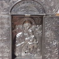 Малък метален триптих икона религия, снимка 5 - Антикварни и старинни предмети - 43382873