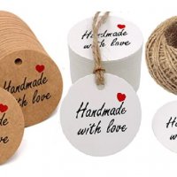 50 бр кръгли Handmade with love❤ Тагове табелки етикети картонени за подаръци ръчна изработка украса, снимка 1 - Други - 32501508