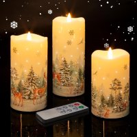 Свещи Eywamage Forest Deer Snowflakes, Коледни свещи с дистанционно, снимка 1 - Декорация за дома - 42931763