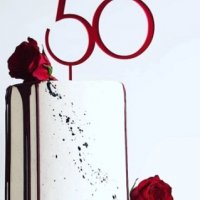 50 години рожден ден червен твърд топер табела украса за торта юбилей годишнина, снимка 1 - Други - 33065280