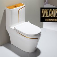 Луксозен Дизайнерски моноблок,Тоалетна чиния с златна линия, снимка 5 - Други - 28245853