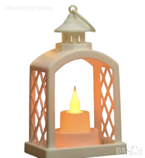 Бял Коледен LED фенер с топла светлина, снимка 1