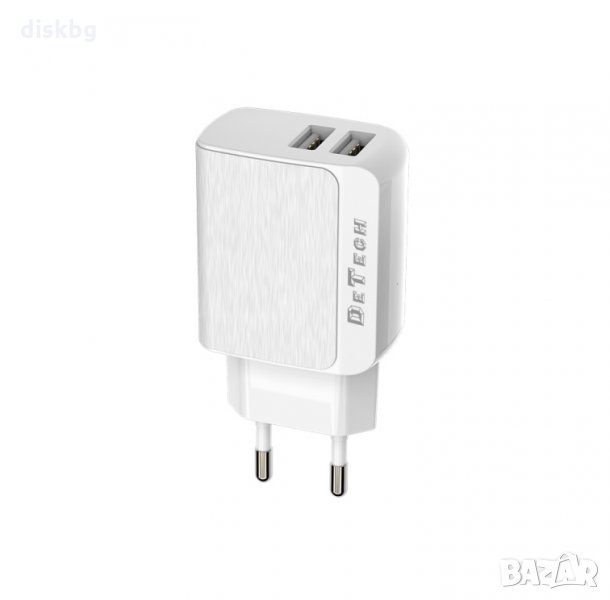 Ново зарядно от 220V на 2 USB порта 5V, 2.4A "De Tech", снимка 1