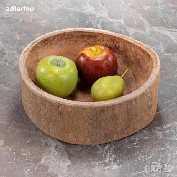 Купа за плодове, тикова дървесина, масив, декорация, кафява, овална, ръчна изработка, дълбока, снимка 1