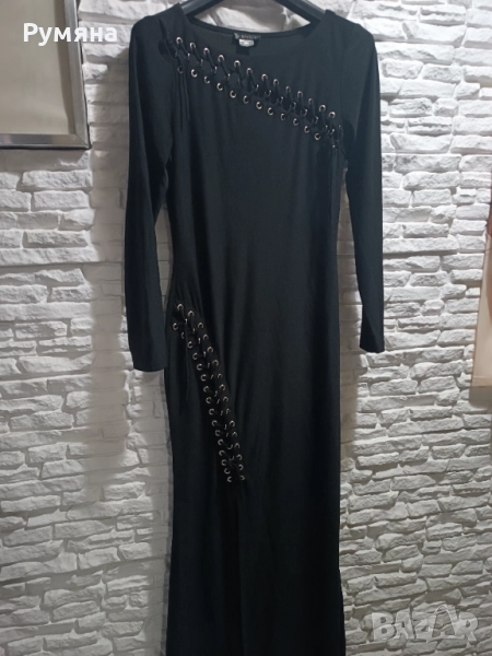 Секси Дълга черна рокля ликра, снимка 1