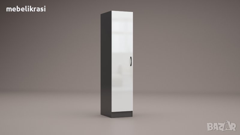 Гардероб Аполо 7 с рафтове - Антрацит гланц/Бял Гланц, снимка 1